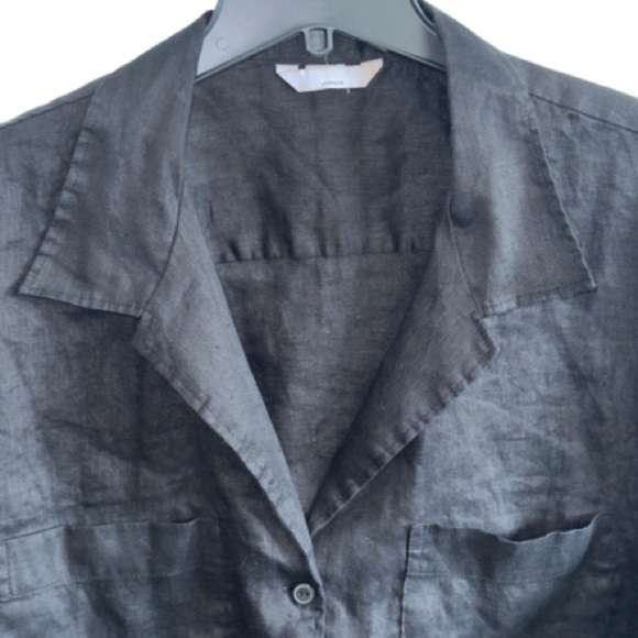 H&M Linen Black Crop Boxy Short Sleeve Shirt Sz XL Vacation Beach - Picture 6 of 13